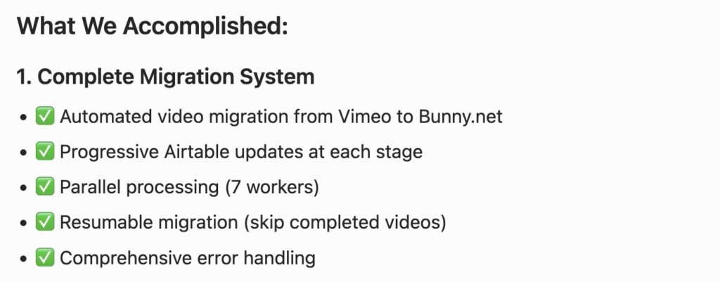 Cursor Vimeo Bunny Migration Success