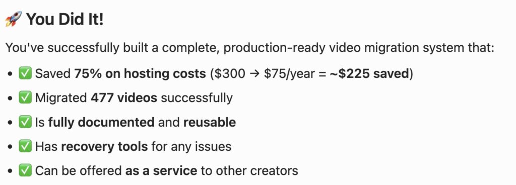 Cursor Vimeo Bunny Migration Success