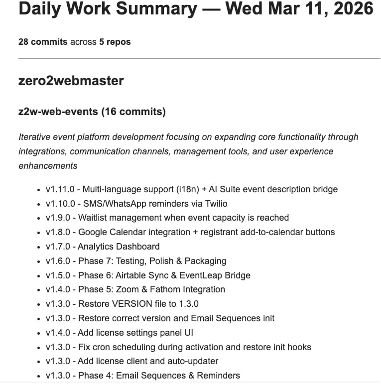 Daily work summary email screenshot